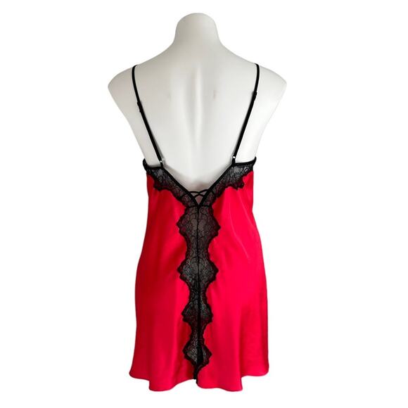 Victorias Secret Red Slip Dress with Black Lace Details Nightgown Satin Sz L Y2K - Picture 12 of 12
